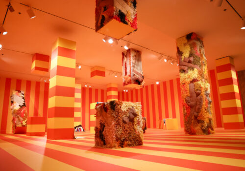 Large-scale installation compromised of textiles.