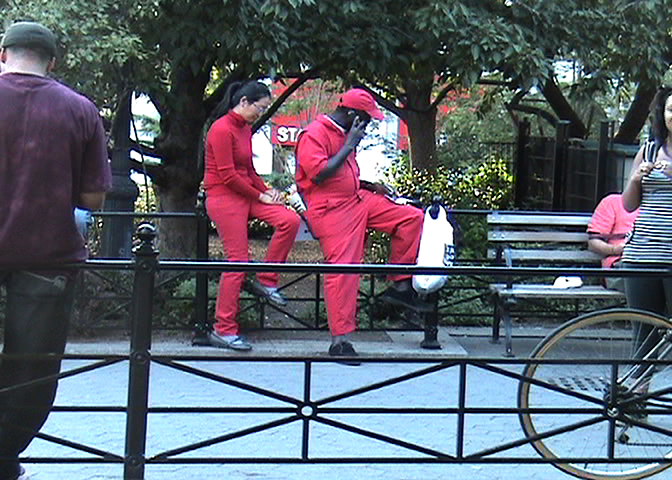In “Partners,” dressed all in red, I approach strangers in Union Square Park in New York City at a very close distance, and mimic their gestures and postures without any verbal interaction. By forcing an interaction with them, I explore the fluidity between intimacy and separation, connection and isolation.