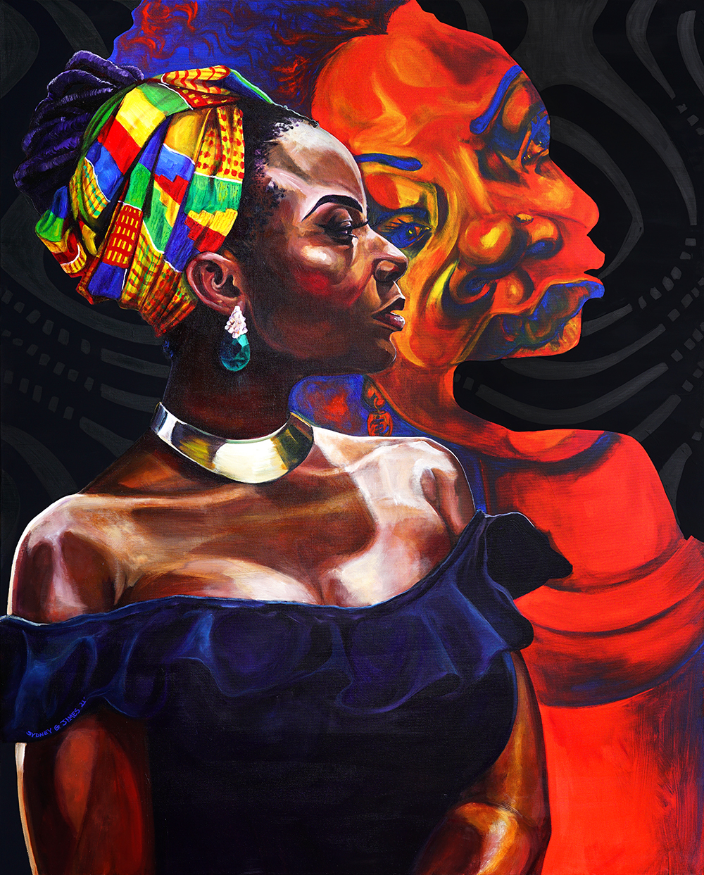 Vibrant Painting of a Black Woman in profile