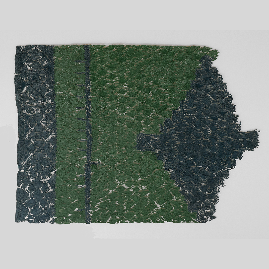 3d drawing of a rug fragment in two shades of green