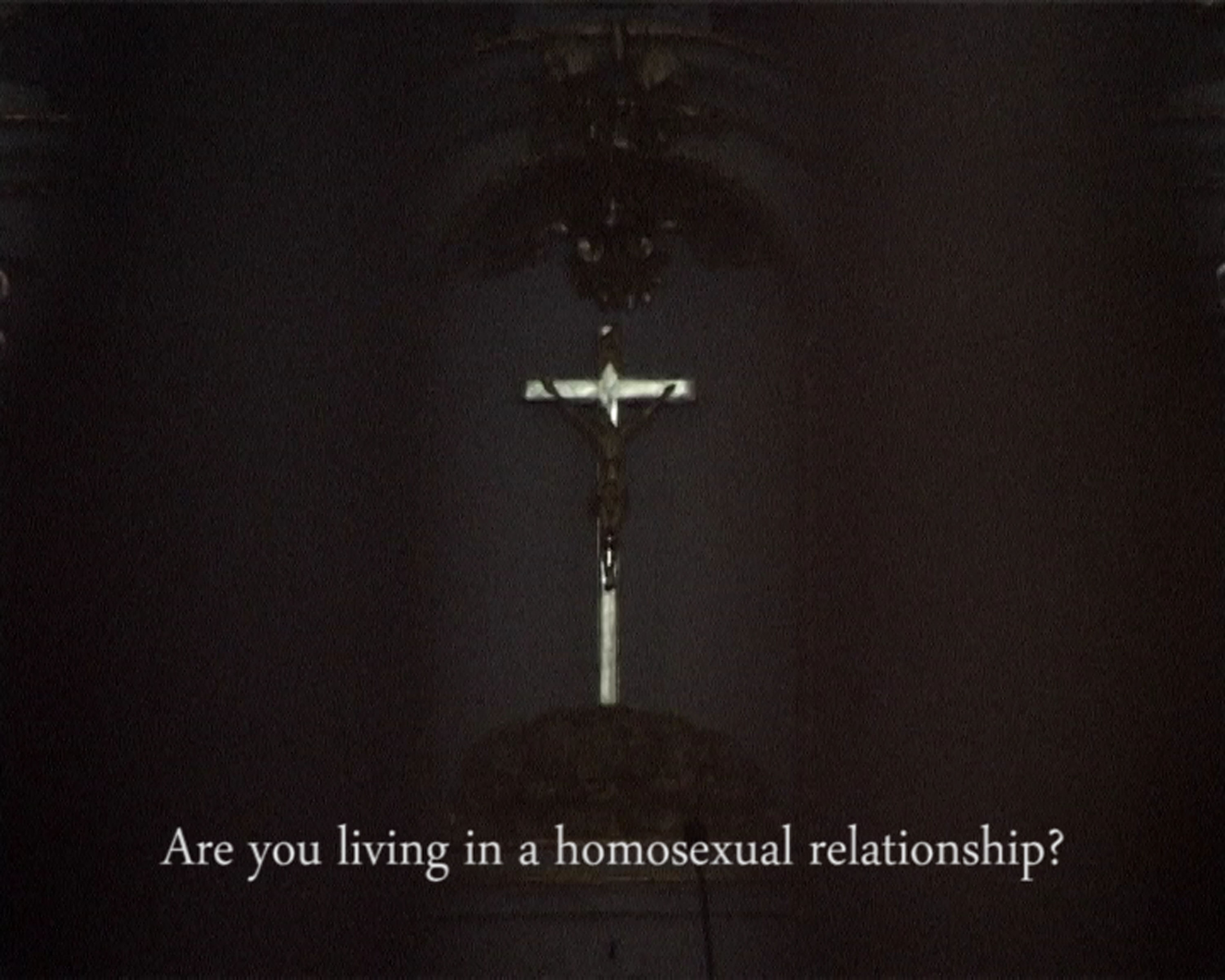The video shows the relation between the Church and homosexuality through the real confession between me and the priest.