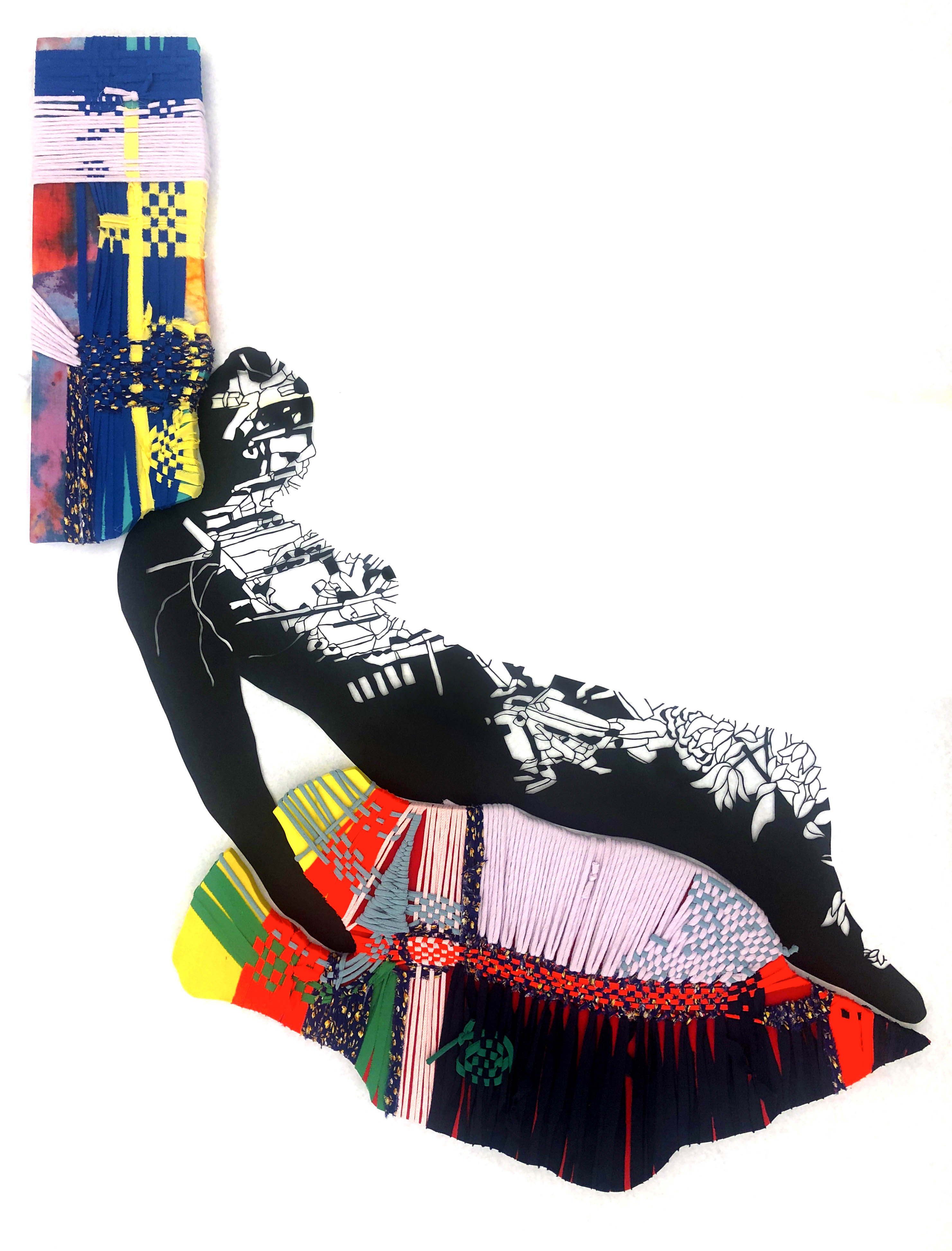 Not a place to rest, 2022, manual paper-cutting, hand woven textile, 47 1/4 x 37 1/8 inches