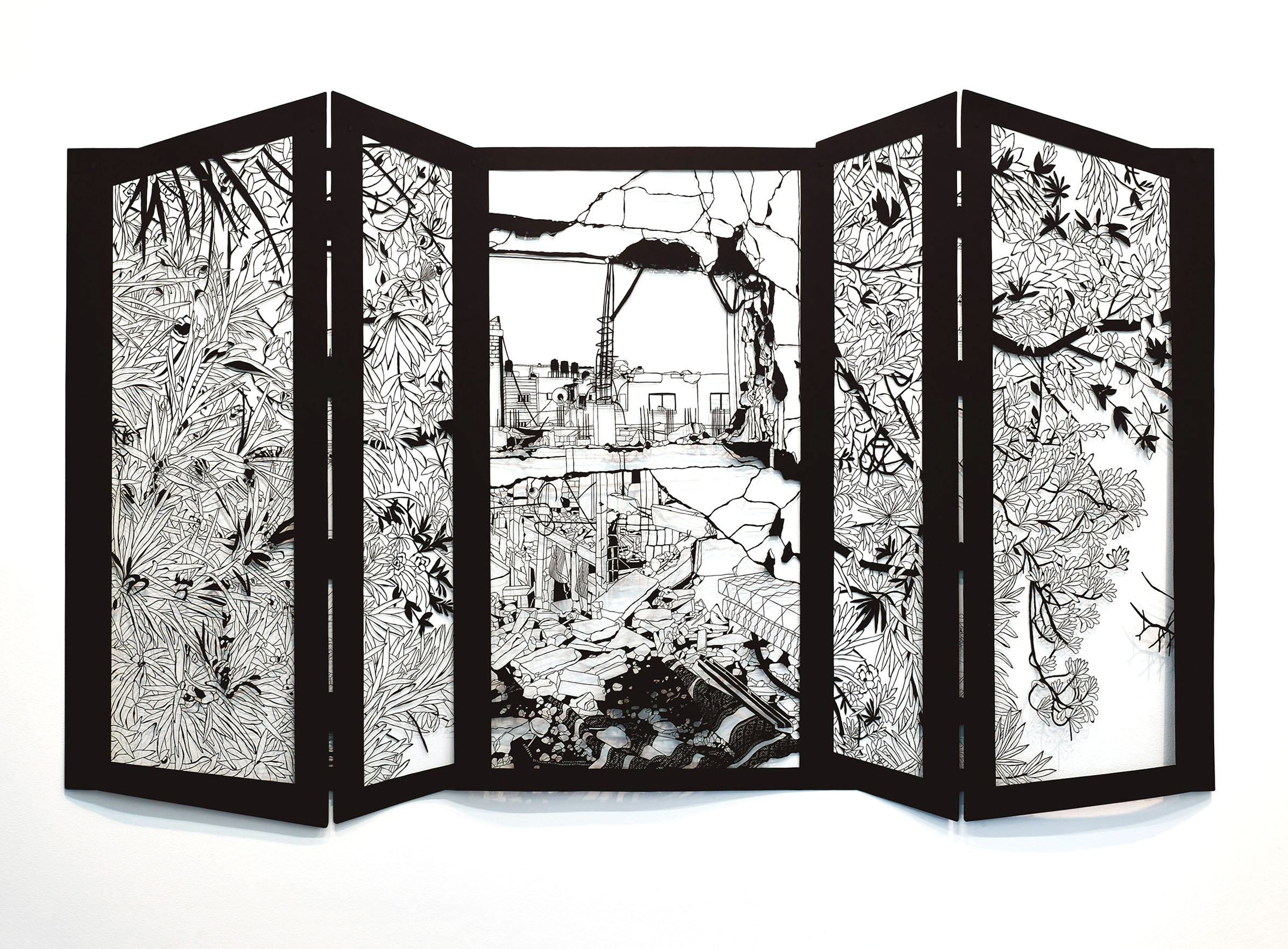 Shoji Screen, 2021, manual paper-cutting, 59 7/8 x 97 1/4 inches
