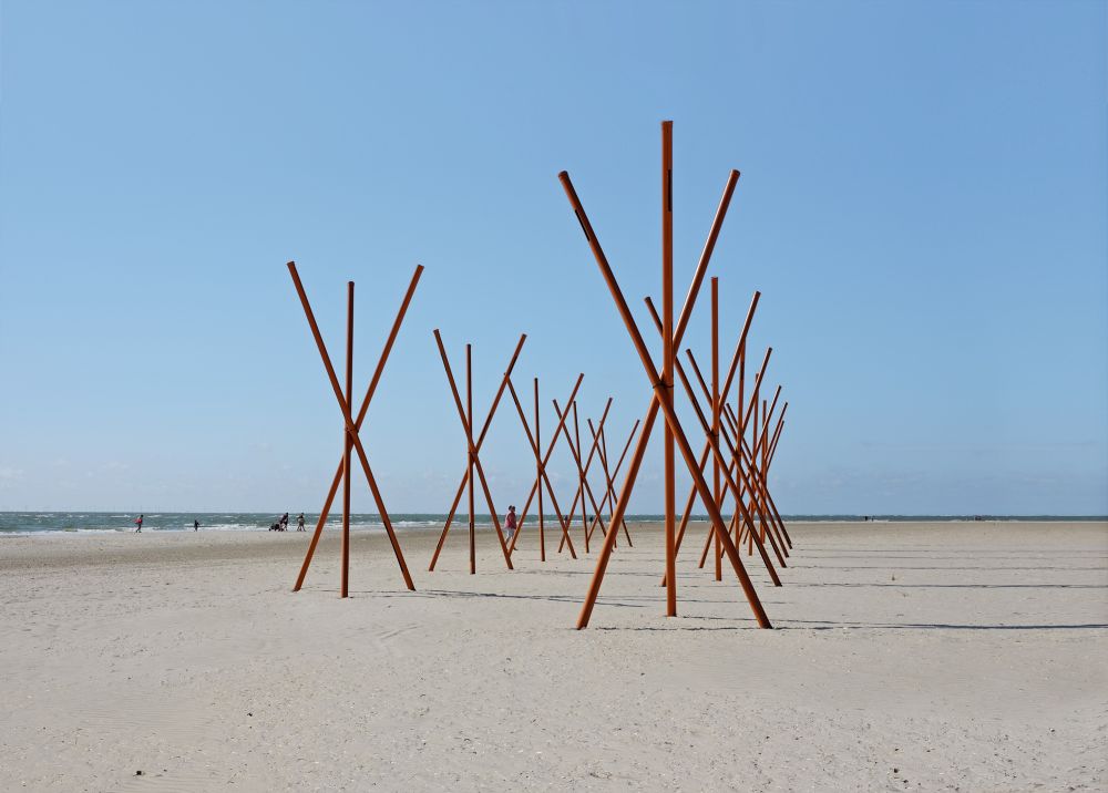 Wind sound installation at beach Denmark, Wadden Tide Festival, 2016
