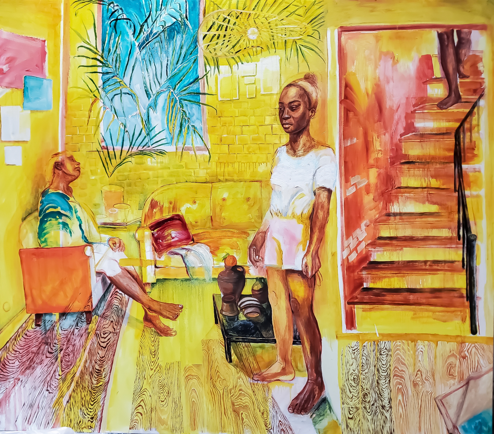 The home that Johanna Mirabel depicts is the scene of a tension between universal and intimate. In the home, as in her work, only a limited circle of acquaintances is invited to enter. Thus, the figures that inhabit her paintings are inspired by friends or family members with whom the artist has strong ties.