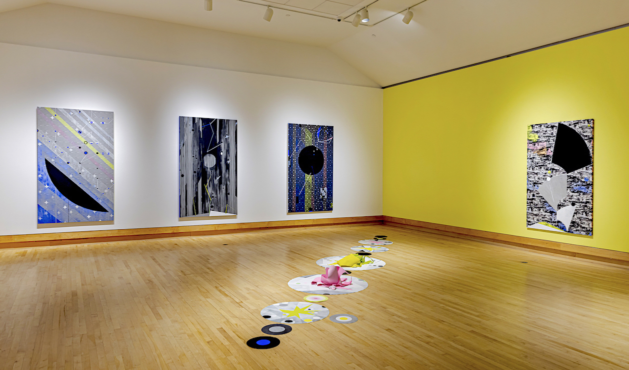 An installation view of the exhibition 'Gathering Fictions' at the Varley Art Gallery, Toronto, ON. 2022.
