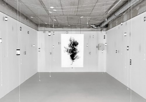 Installation view of exhibition, including sonic compositions by Natalia Kiës; in situ at the exhibition “Pulsar;” Internationale Photoszene Festival Cologne, 2023