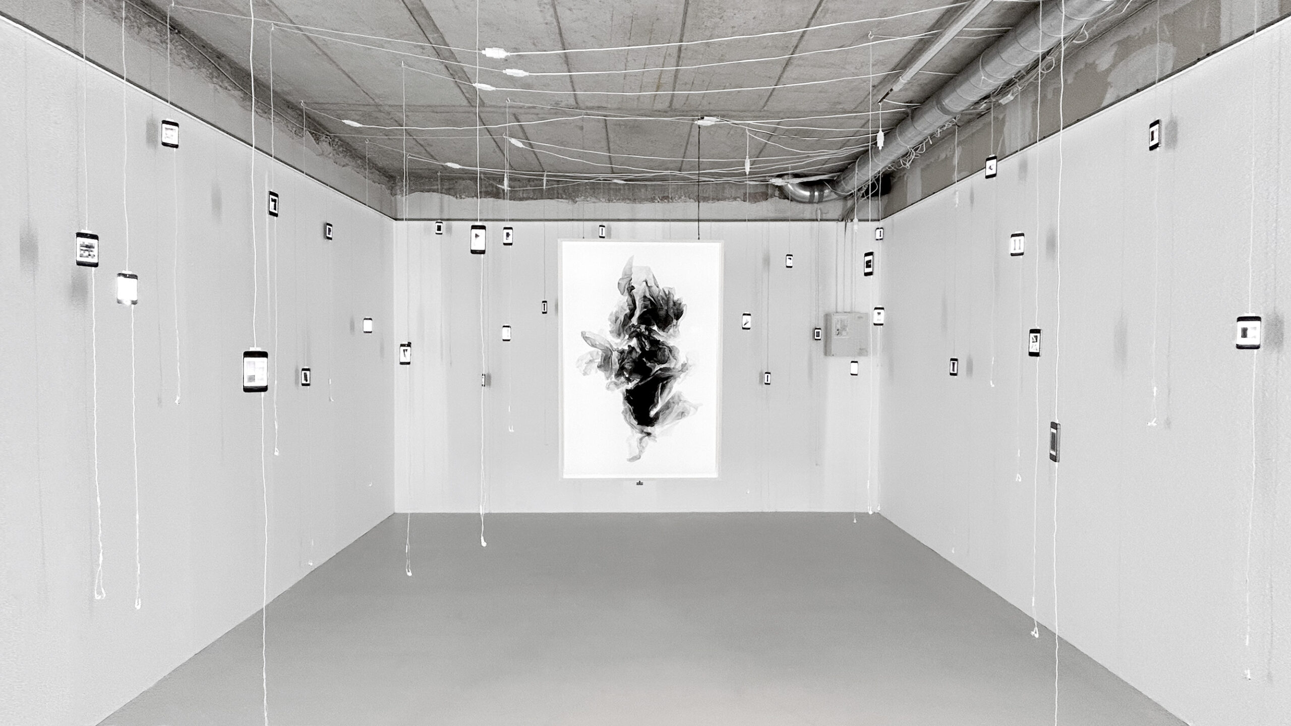 Installation view of exhibition, including sonic compositions by Natalia Kiës; in situ at the exhibition “Pulsar;” Internationale Photoszene Festival Cologne, 2023