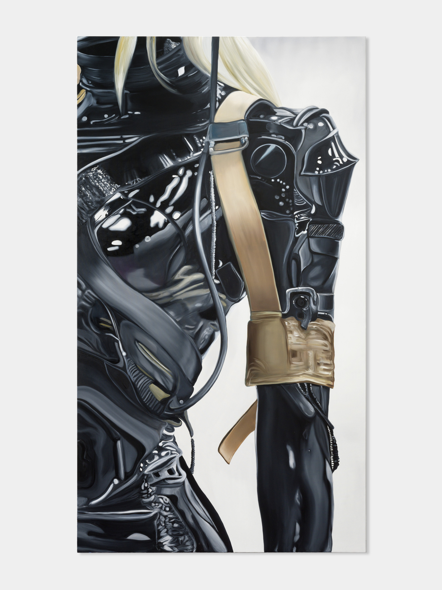 Oil painting depicting a latex suit