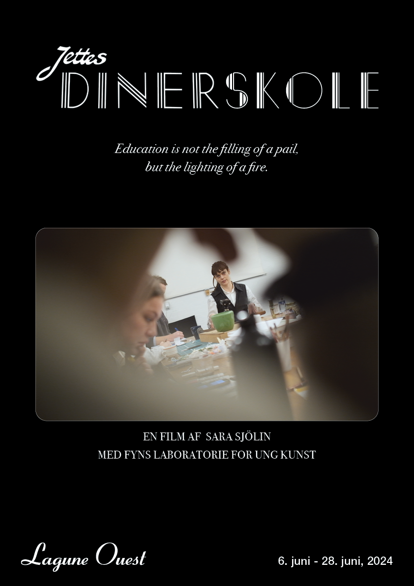 Jettes Dinerskole is a comedy that takes place between a guest teacher and the evening school students from Fyn's Laboratory for Young Art. We follow a script meeting and the location (Jette's Diner), where the recordings become, simultaneously, the students' short film and Sara Sjölin's work; a film about a workshop on making film.