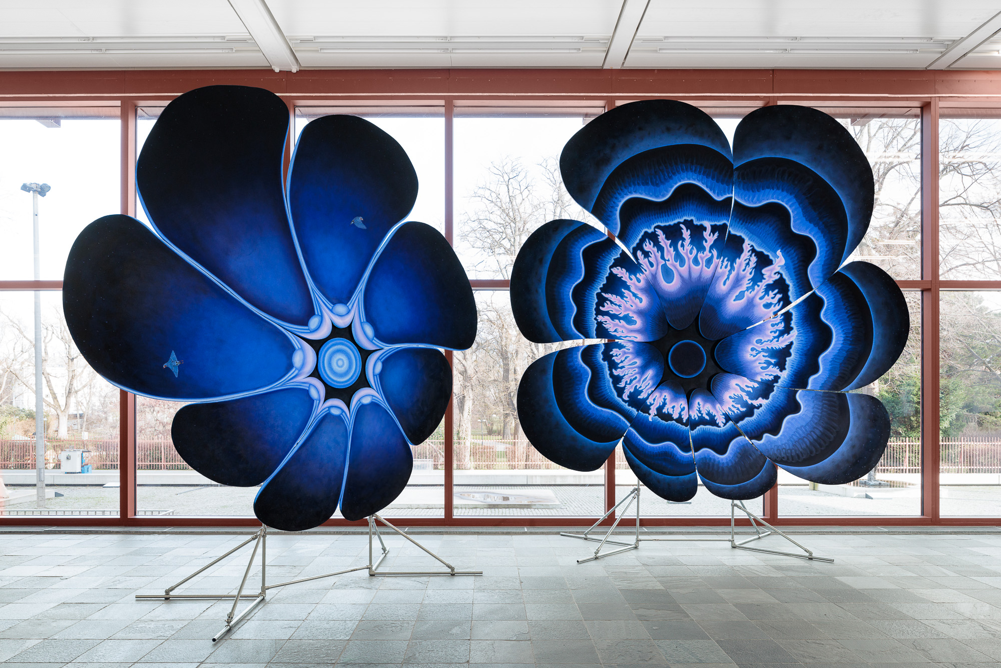 An image of an installation consisting of two painted objects.