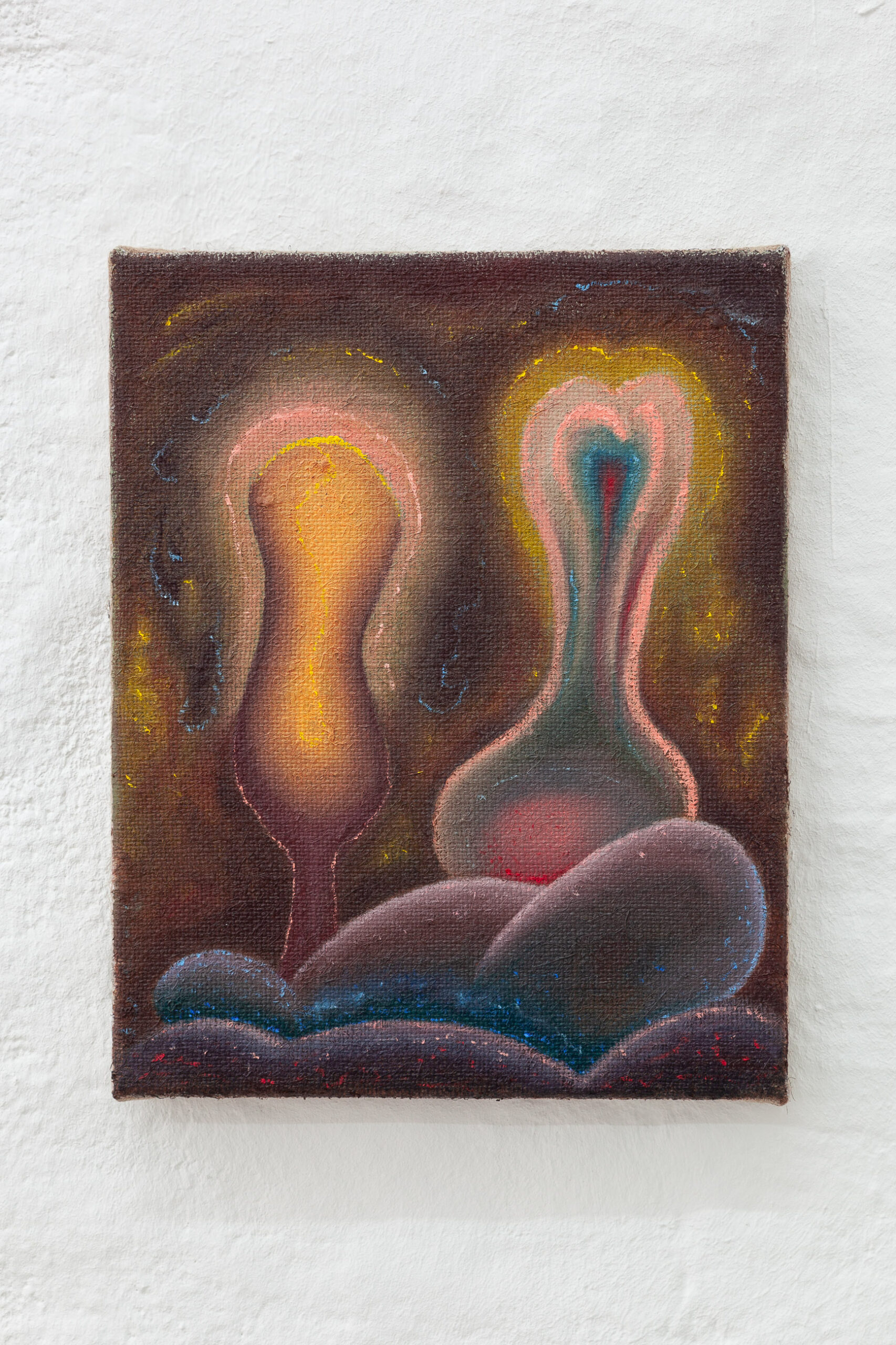 A small painting showing two vase-like figures.